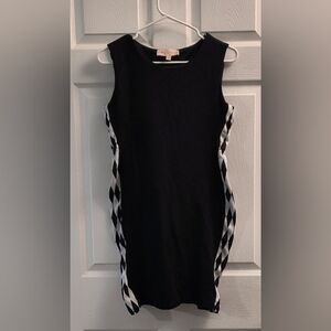 Philosophy Sleeveless Black and White Geometric Midi Dress.